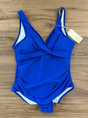 NWT Heytalala Blue One Piece Swimsuit Ruched Twist Large